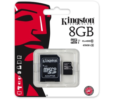 Kingston microSDHC Class 10 UHS-I Card 8GB (+ adapter)