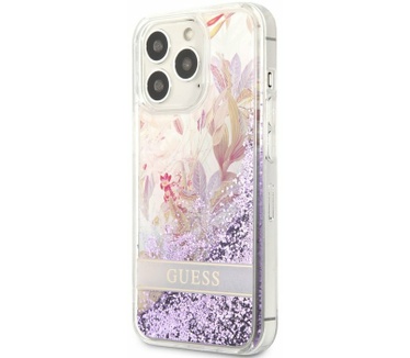 Guess Flower Liquid Glitter Case iPhone 13 Pro Max (6.7") - Paars Paars