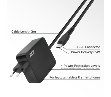ACT USB-C laptoplader 65W met Power Delivery