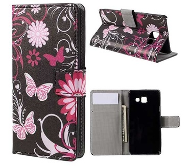 Merkloos Samsung Galaxy A3 2016 Portemonnee Hoesje Paarse Vlinder Print