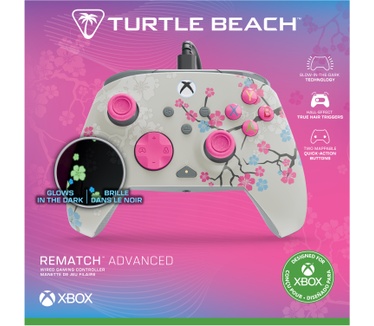Turtle Beach Rematch Advanced bedrade gamecontroller voor XBOX & PC - Cherry Blossom, XBOX Series X|S, XBOX One, PC, 2 toewijsbare knoppen, Hall-effect-triggers, audiobediening, licht op Blauw, Grijs, Zwart
