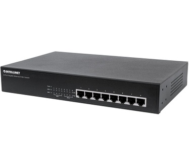 Intellinet 8-Port Gigabit Ethernet PoE+ Switch, 8 x PoE ports, IEEE 802.3at/af Power-over-Ethernet (PoE+/PoE), Endspan, Desktop (Euro 2-pin plug)