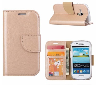 Luxe Lederen Bookcase hoesje voor de Samsung Galaxy S3 Mini - Goud (Samsung Galaxy S3 Mini) Goud