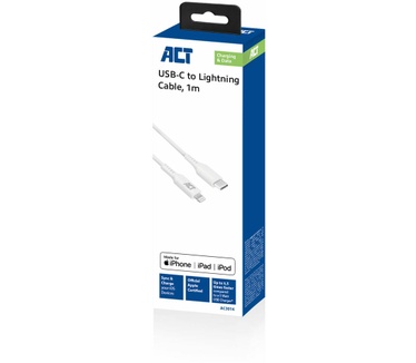 ACT AC3014 USB-C naar Apple Lightning | Laad/Datakabel | MFI Gecertificeerd - 1 meter Wit