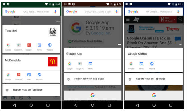 Google Now on Tap (screenshots: Android Police)