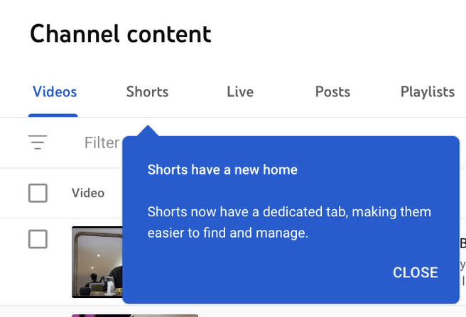 YouTube Shorts tab