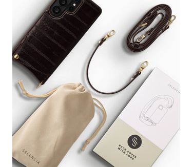 Selencia Nova Real Leather Backcover met Koord en Pashouder Samsung Galaxy S26 Ultra - Dark Chocolate