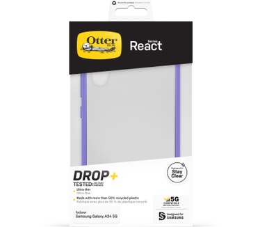Otterbox OtterBox React-hoesje voor Galaxy A34 5G, schokbestendig, valbestendig, ultradun, beschermende, getest volgens militaire standaard, Antimicrobieel, Purplexing