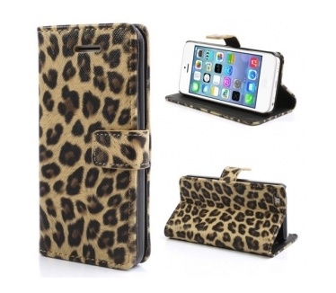 qMust Wallet Case met stand Apple iPhone 5C (leopard brown)