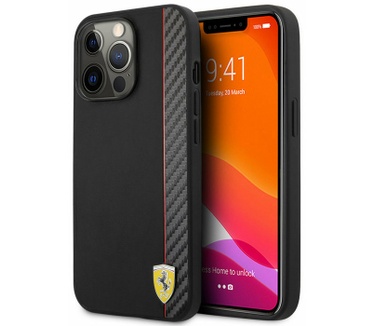 Ferrari Smooth Carbon Back Case iPhone 13 Pro Max (6.7") - Zwart Zwart