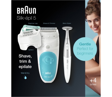 Braun Silk-épil 5 5-810 Epilator Voor Vrouwen Voor Zachte Ontharing, Wit/Turquoise