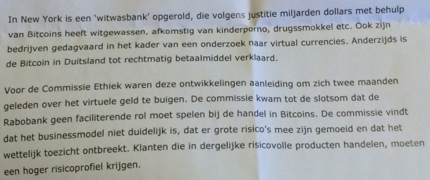 Rabobank en bitcoins\