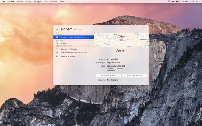 Apple OS X Yosemite Spotlight