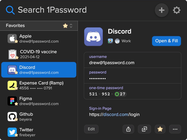 1Password pop-up
