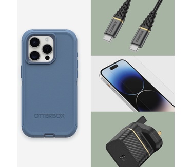 Otterbox Defender Series voor iPhone 15 Pro, Baby Blue Jeans (Blue) (iPhone 15 Pro) Blauw