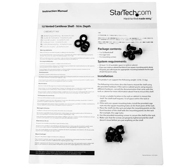 Startech.com Ventilerend 1U schap voor server rack 16" / 40,6 cm diep