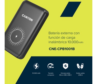 Canyon PB-1001 Wireless Powerbank Zwart