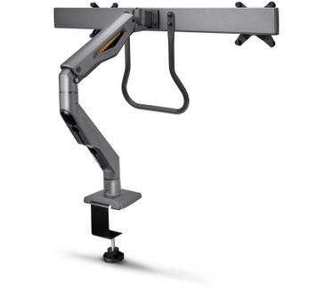 Startech.com Dual Monitor Arm met Crossbar voor Bureau, Tot 27 inch Schermen, VESA 75x75/100x100, Max 15kg, C-klem, Volledig Scharnierend, Arm met Veermechanisme, TAA