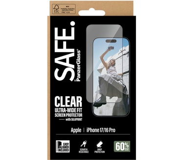 PanzerGlass SAFE. by PanzerGlass® Screen Protector w. Black Frame iPhone 17 | 16 Pro | Ultra-Wide Fit w. EasyAligner
