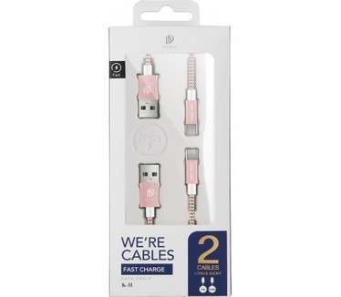 Dux Ducis 2Pack Gevlochten MicroUSB Kabels 1m + 0.2m - Roze