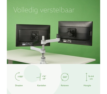 R-Go Tools Dubbele monitorarm (Zepher), Zonder Gasveer