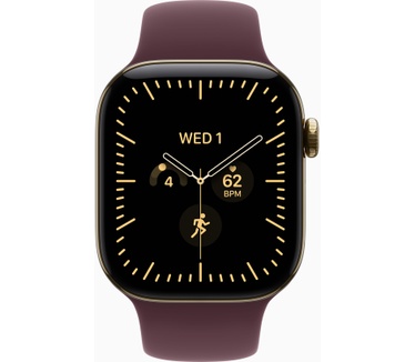 Apple Watch Series 12 GPS + Cellular 42mm Radiant Gold Titanium Case with Burgundy Sport Band - S/M, Zwart (Zwart)