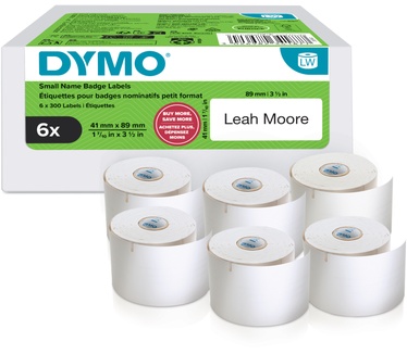 Dymo DYMO originele LabelWriter kleine naambadgelabels | 41 mm x 89 mm | Zelfklevend | 6 met elk 300 labels (1.800 zelfklevende etiketten) | voor de LabelWriter labelprinters | Gemaakt in Europa