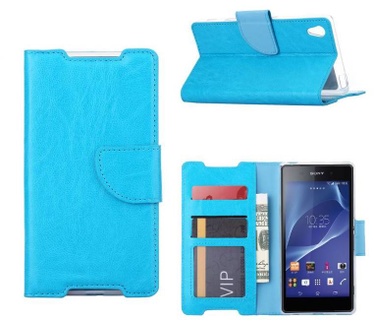 Luxe Lederen Bookcase hoesje voor de Sony Xperia Z2 - Blauw (Sony Xperia Z2) Blauw