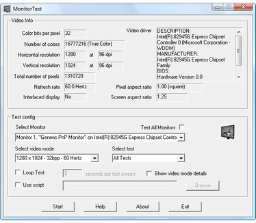 PassMark MonitorTest screenshot (481 pix)