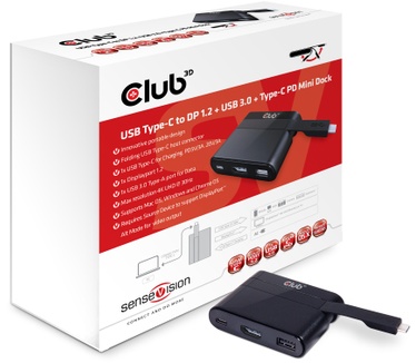 Club 3D Mini Docking USB C to Displayport1.2 + USB 3.0 + USB C for Charging