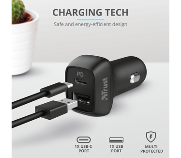 Trust Qmax 30W Ultra-Fast USB-C & USB Car Charger with PD