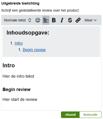 inhoudsopgave editor
