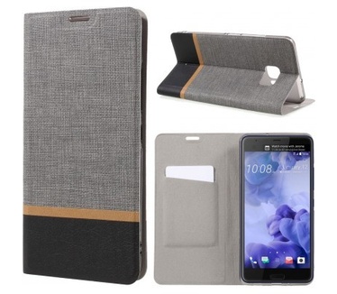 qMust HTC U Ultra Wallet Case - TPU frame - Striped Grey