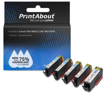 PrintAbout Huismerk Canon PGI-580/CLI-581 BK/CMYK Inktcartridge 5-kleuren Voordeelbundel