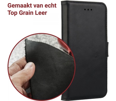 Rosso Huawei P10 Lite Hoesje Echt Leer Pasjes Book Case Zwart Zwart