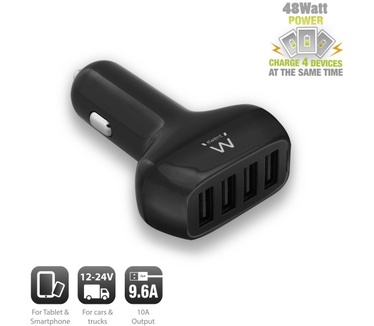 Ewent EW1354 4-Poorts USB Autolader 9.6A