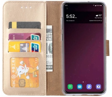 Luxe Lederen Bookcase hoesje voor de Samsung Galaxy S10 - Goud (Galaxy S10) Goud