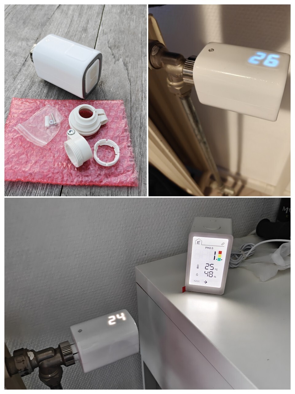 Shelly TRV smart thermostaat naast Ikea VINDSTYRKA