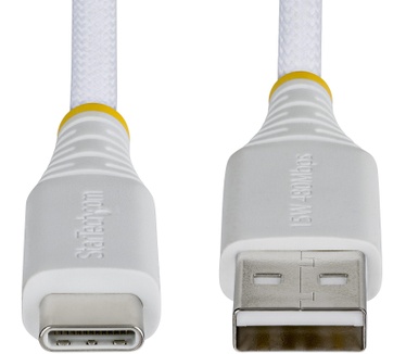 Startech.com 3m USB-A naar USB-C Snellaadkabel, 15W 3A, Dual-Layer Gevlochten Nylon / TPE Mantel, Duurzame USB-A naar USB-C Oplaadkabel, Wit