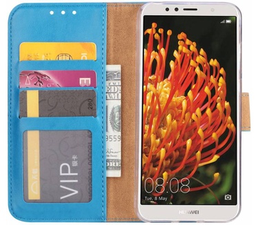 Luxe Lederen Bookcase hoesje voor de Huawei Y6 2018 - Blauw (Huawei Y6 2018) Blauw