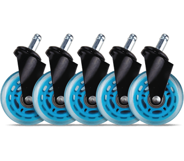 L33T gaming rubberen wielen van 3 inch (set van 5) | bureaustoelwielen | draaistoel | ultieme grip en stil glijden | bodembescherming - geen krassen op de vloer | belastbaar tot 300 kg | kleur blauw