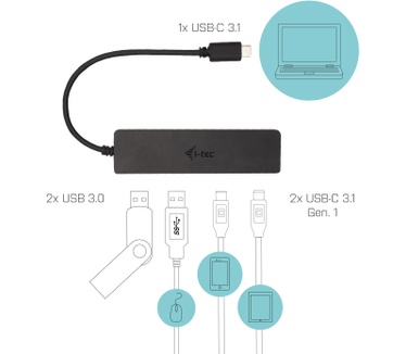 i-tec USB-C Metal HUB 2x USB 3.0 + 2x USB-C