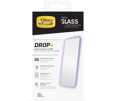 Otterbox OtterBox Alpha Glass-screenprotector voor iPhone 14, iPhone 13 and iPhone 13 Pro , gehard glas, x3 krasbescherming, overleeft vallen tot 3ft, antimicrobiële bescherming