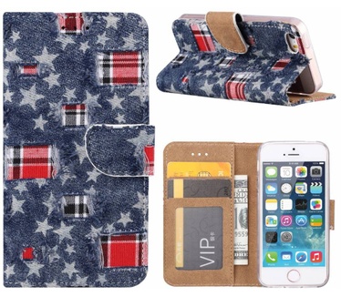 Spijkerbroek print lederen Bookcase hoesje voor de Apple iPhone 5S - Blauw (Apple iPhone 5S) Blauw