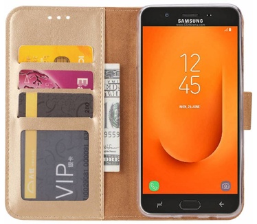 Luxe Lederen Bookcase hoesje voor de Samsung Galaxy J7 Prime 2 - Goud (Samsung Galaxy J7 Prime 2) Goud