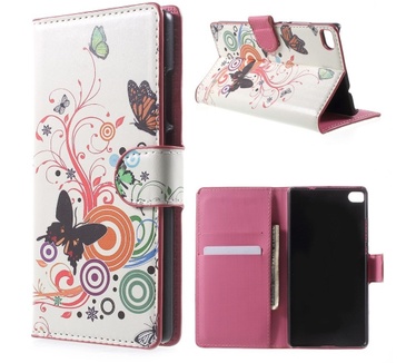 qMust Huawei P8 Wallet Case - hoesje met stand - Butterfly Circle