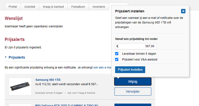 Wenslijst aanpassing