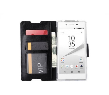 Luxe Lederen Bookcase hoesje voor de Sony Xperia Z5 - Zwart (Sony Xperia Z5) Zwart