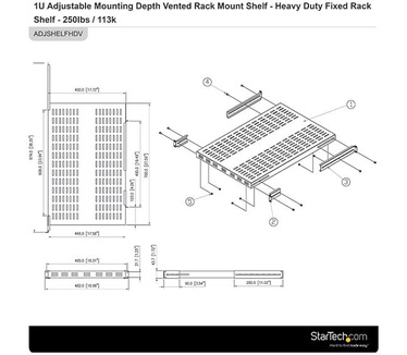 Startech.com 1U Verstelbare Geventileerde Plank Rackmontage Robuuste Vaste Plank Serverrack Serverkast 113kg