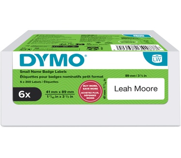 Dymo DYMO originele LabelWriter kleine naambadgelabels | 41 mm x 89 mm | Zelfklevend | 6 met elk 300 labels (1.800 zelfklevende etiketten) | voor de LabelWriter labelprinters | Gemaakt in Europa